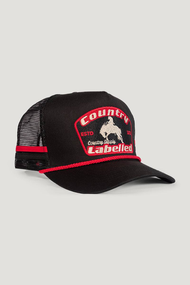 Country Labelled Cap – CL Bronc – Black & Red