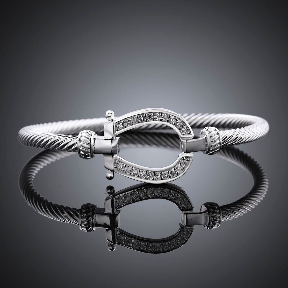 Silver crystal horse shoe bangle / bracelet