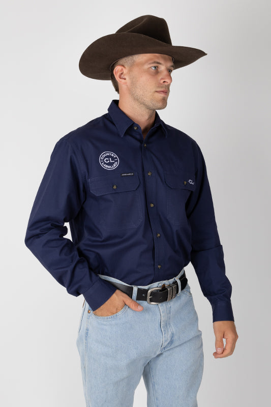 THE CATTLEMAN’S FULL BUTTON WORK SHIRT – NAVY
