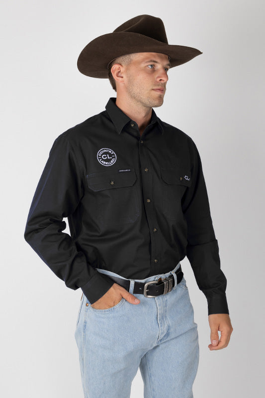 THE CATTLEMAN’S FULL BUTTON WORK SHIRT – BLACK