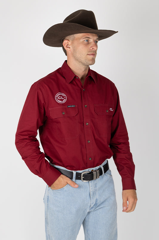 THE CATTLEMAN’S FULL BUTTON WORK SHIRT – BURGUNDY