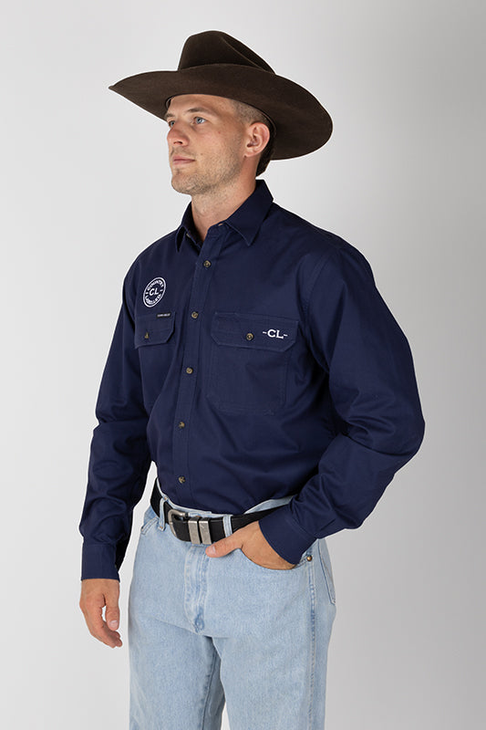 THE CATTLEMAN’S FULL BUTTON WORK SHIRT – NAVY