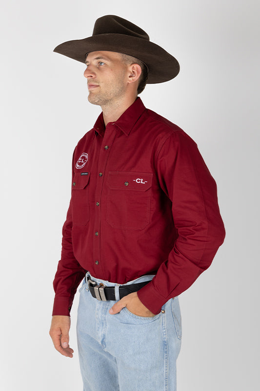 THE CATTLEMAN’S FULL BUTTON WORK SHIRT – BURGUNDY