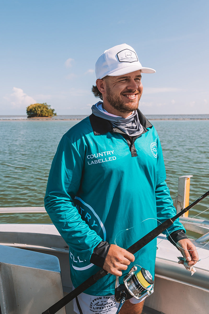 Signature Fishing Shirt – Teal & White