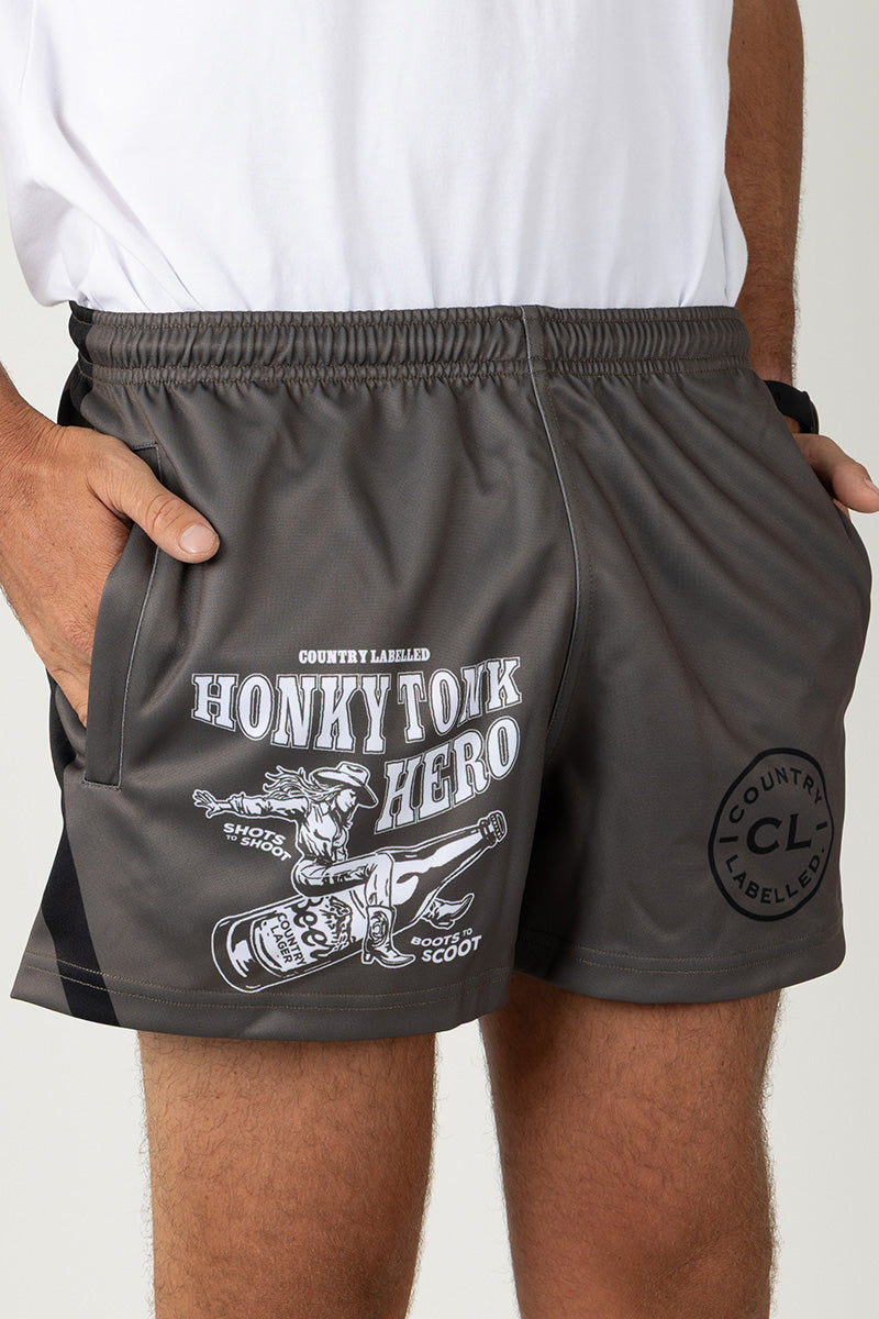 Footy Shorts – Honky Tonk – Charcoal – Black