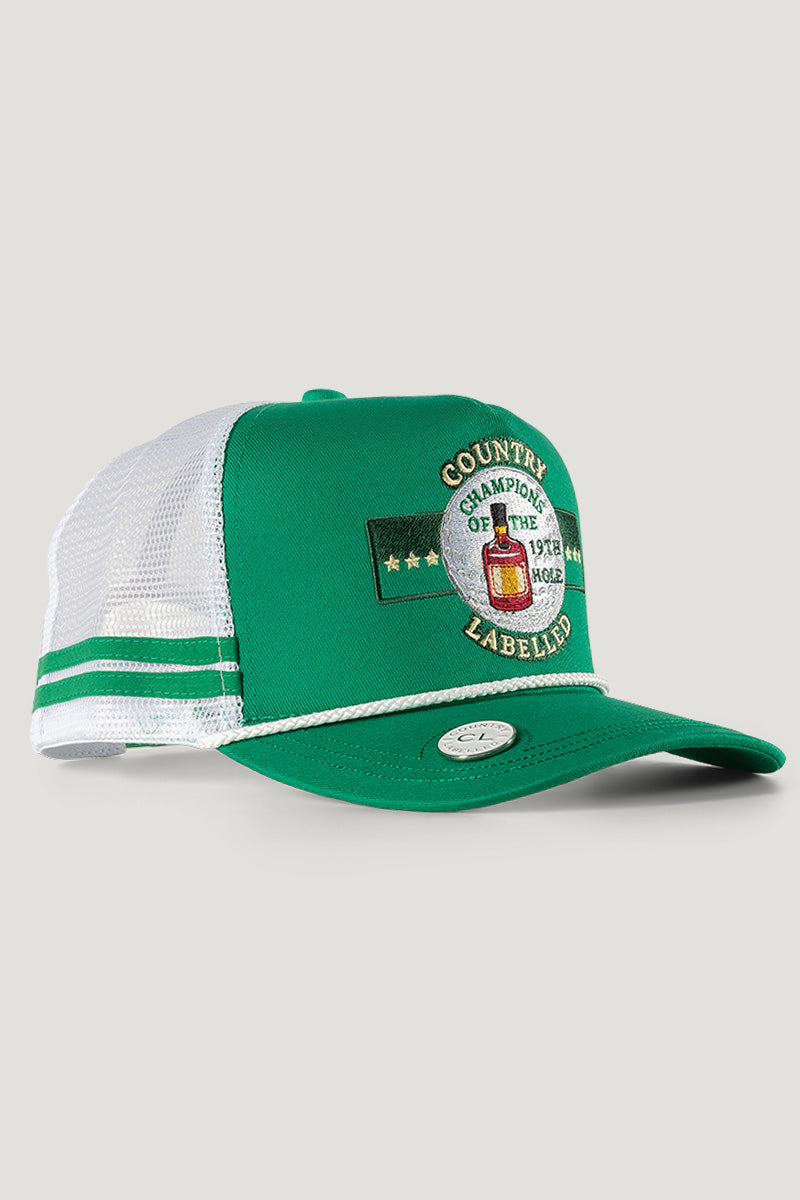 Country Labelled Golf Cap With Magnetic Ball Marker – 19th Hole – Green & White