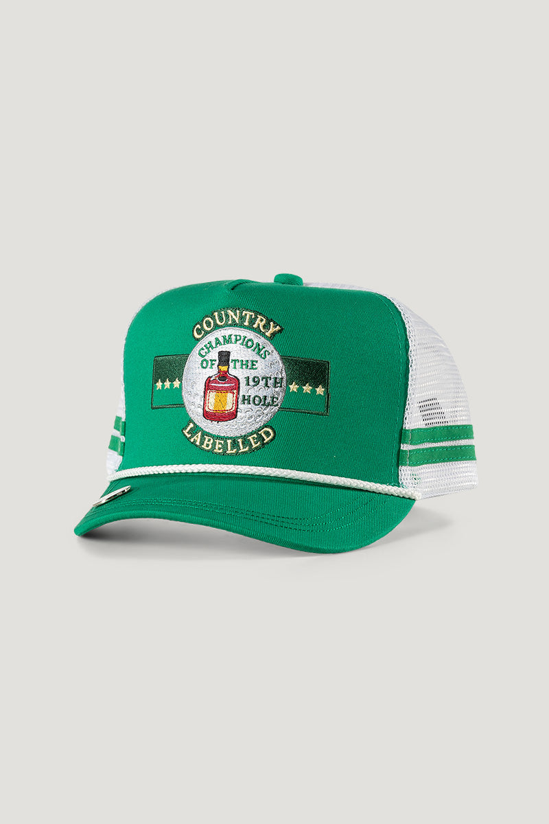 Country Labelled Golf Cap With Magnetic Ball Marker – 19th Hole – Green & White