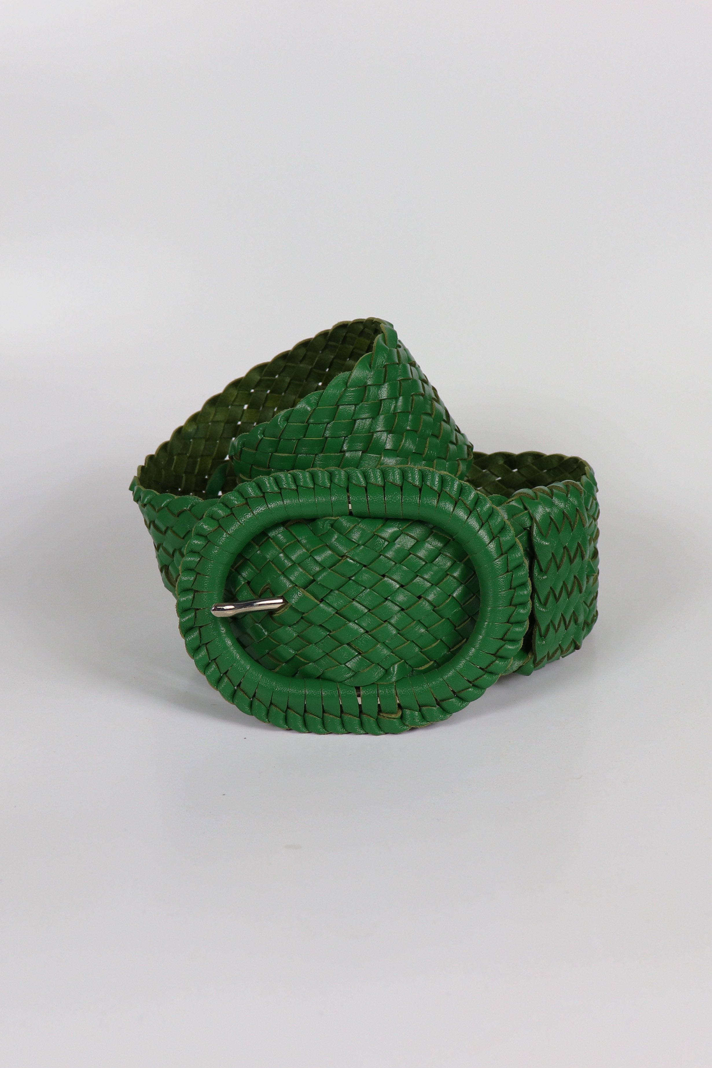 Leather Plaited Belt – Emerald