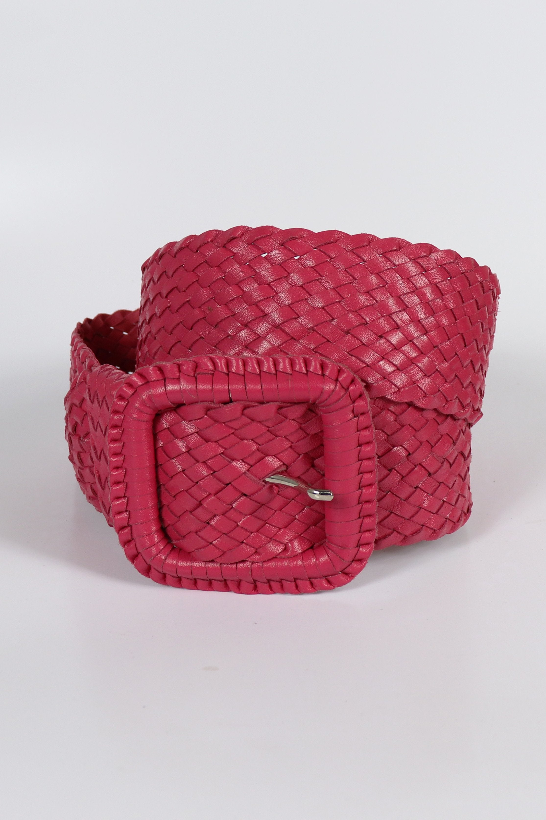 Leather Plaited Belt – Hot Pink