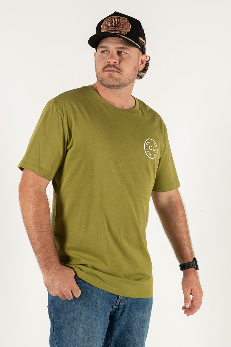 Mens Classic Signature CL T Shirt – Army Green – White Logo