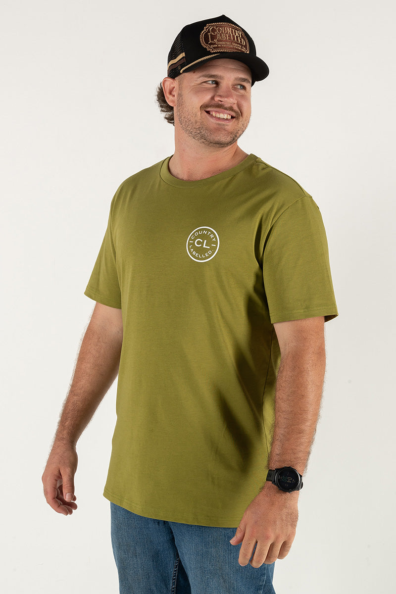Mens Classic Signature CL T Shirt – Army Green – White Logo