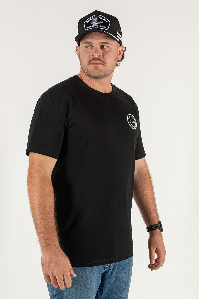 Mens Classic Signature CL T Shirt – Black – Grey Logo on