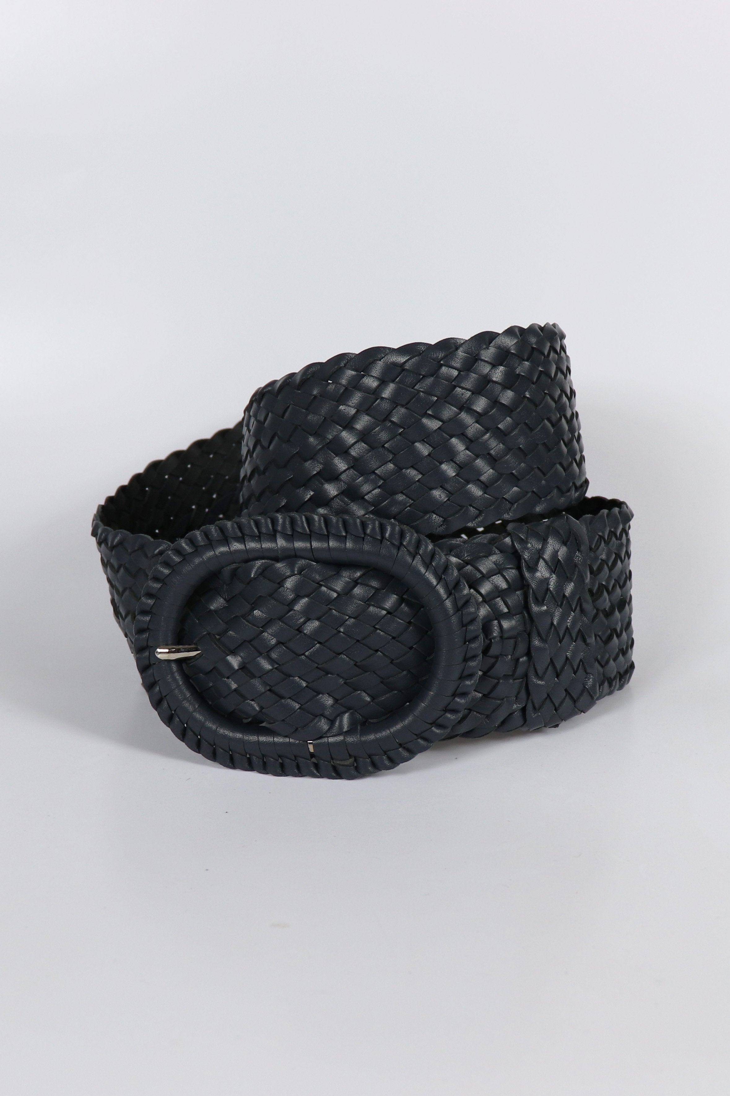 Leather Plaited Belt – Navy