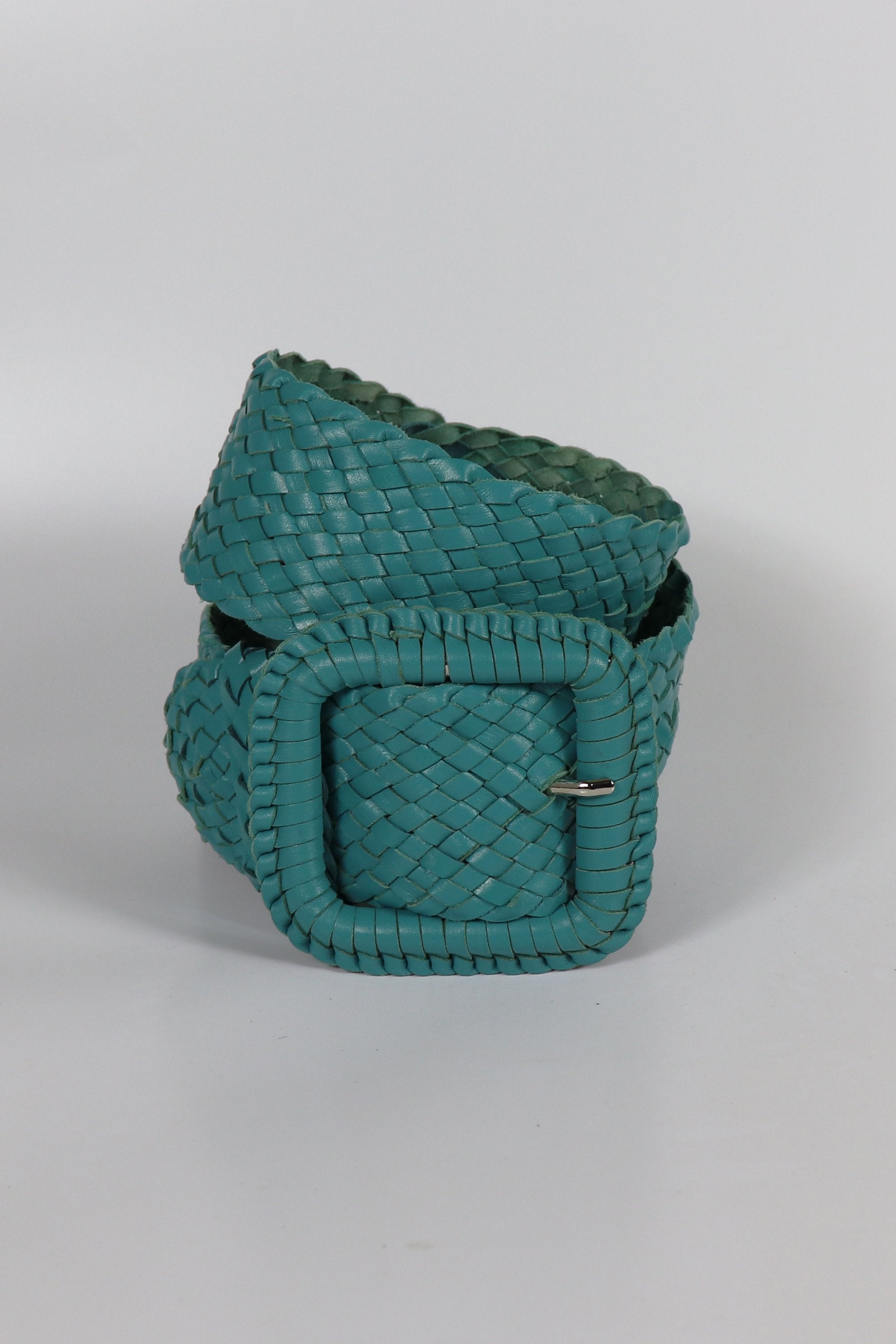 Leather Plaited Belt – Turquoise