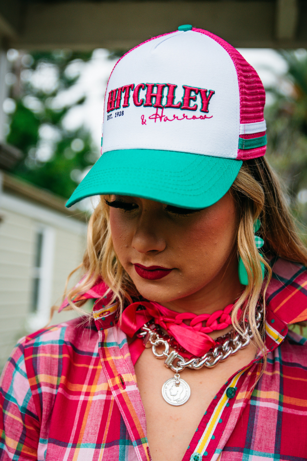 Trucker Cap – White, Hot Pink, & Emerald Green