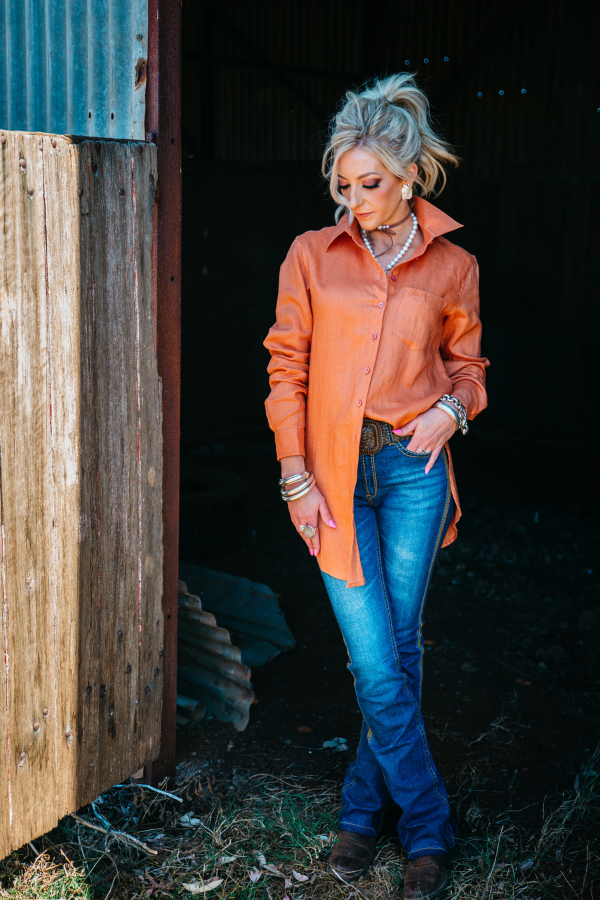 Linen Collection – LC04-1 Soft Rust Long-line Linen Shirt