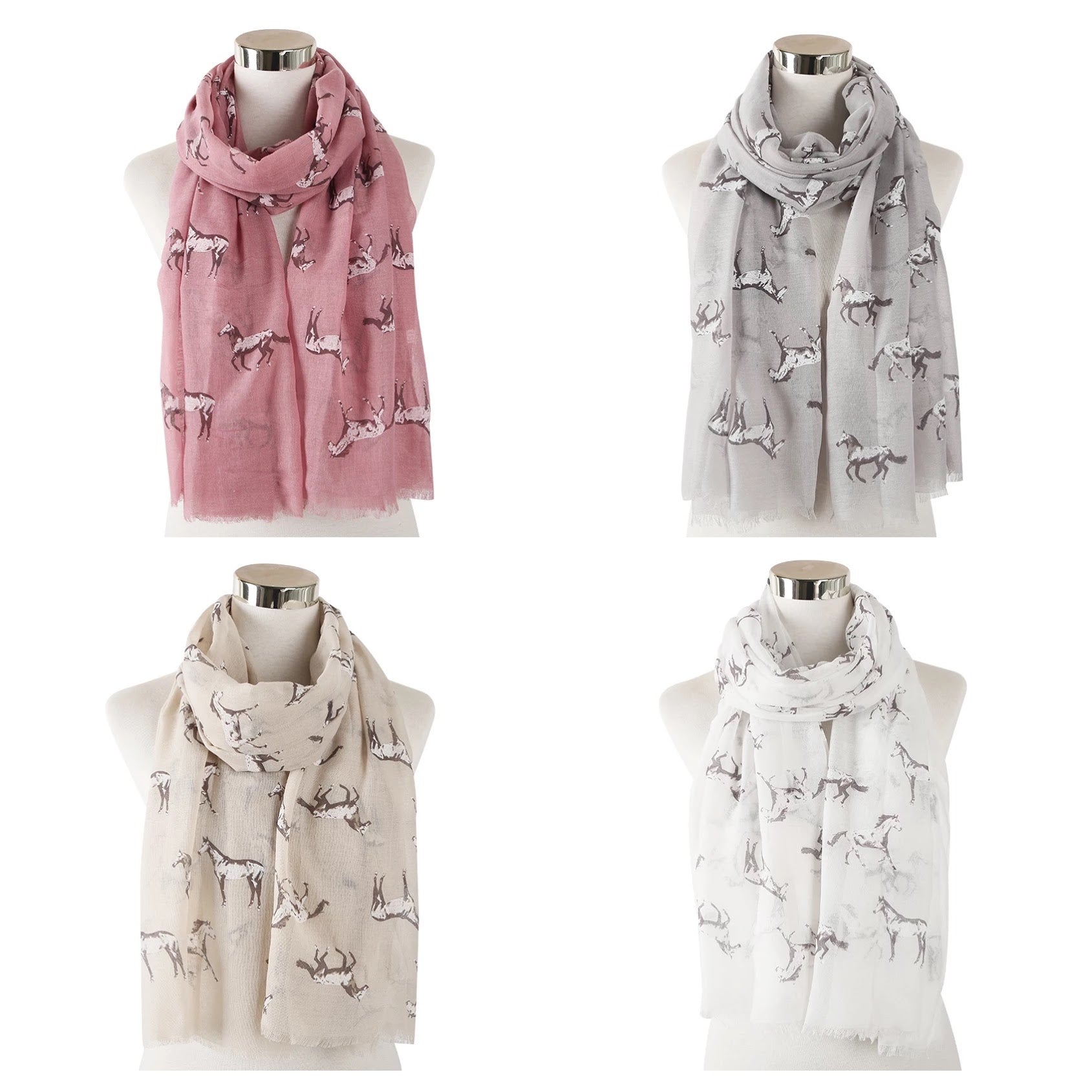 WILLOW Horse Scarf – White, Dusty pink, light grey & cream – Free postage in Australia