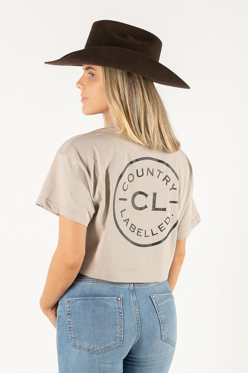 Women’s Classic Signature CL Crop T Shirt  – Mushroom – Black Logo
