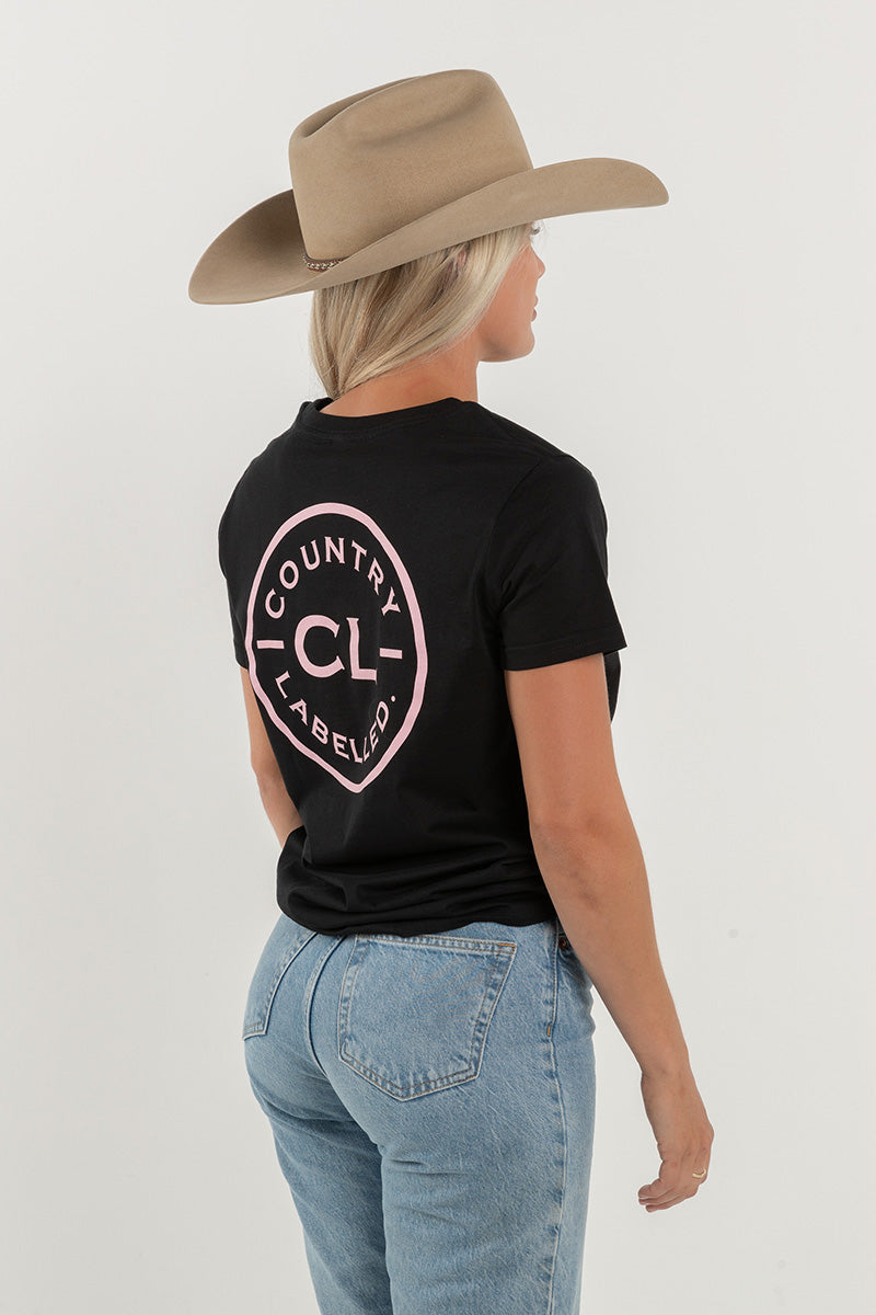 Women’s Classic Signature CL T Shirt  – Black – Dusty Pink Logo