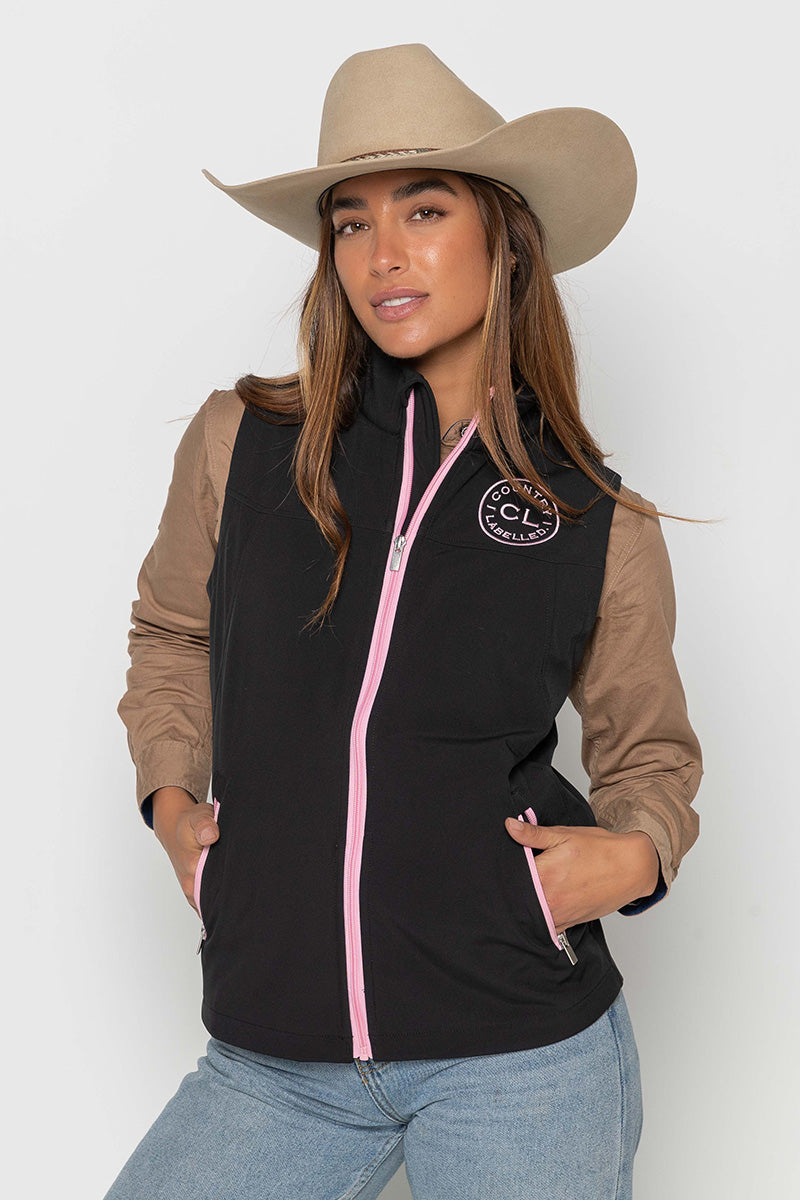 Womens – Rustler – Soft Shell Vest – Black & Pink