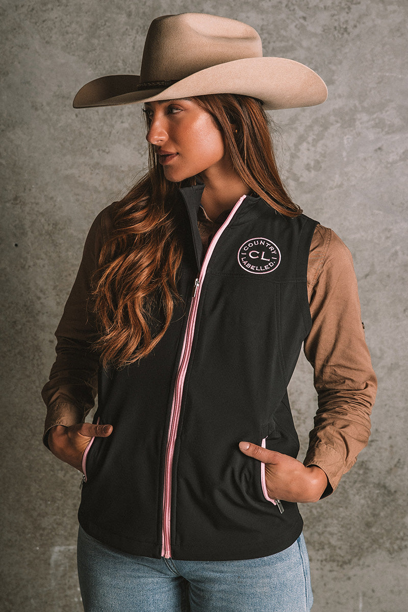 Womens – Rustler – Soft Shell Vest – Black & Pink