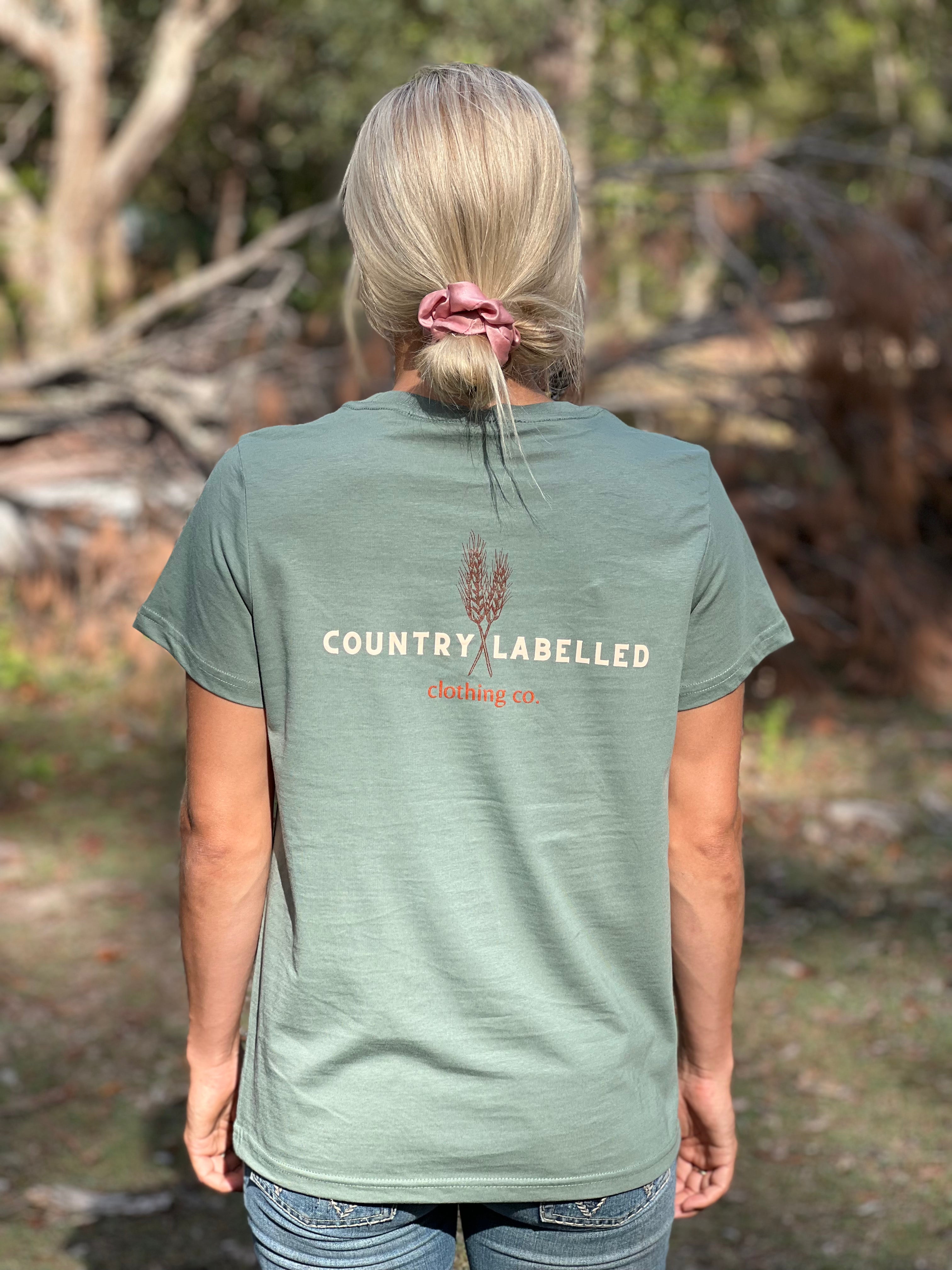 Women’s Classic Signature CL T Shirt  – Sage – Wheat Grass Logo