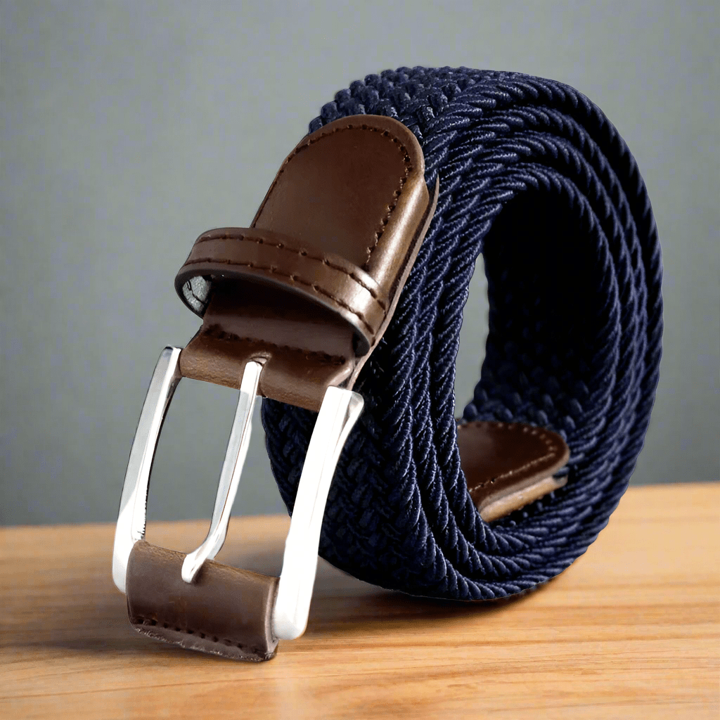 PW Braided Belt with Leather Finish – Navy
