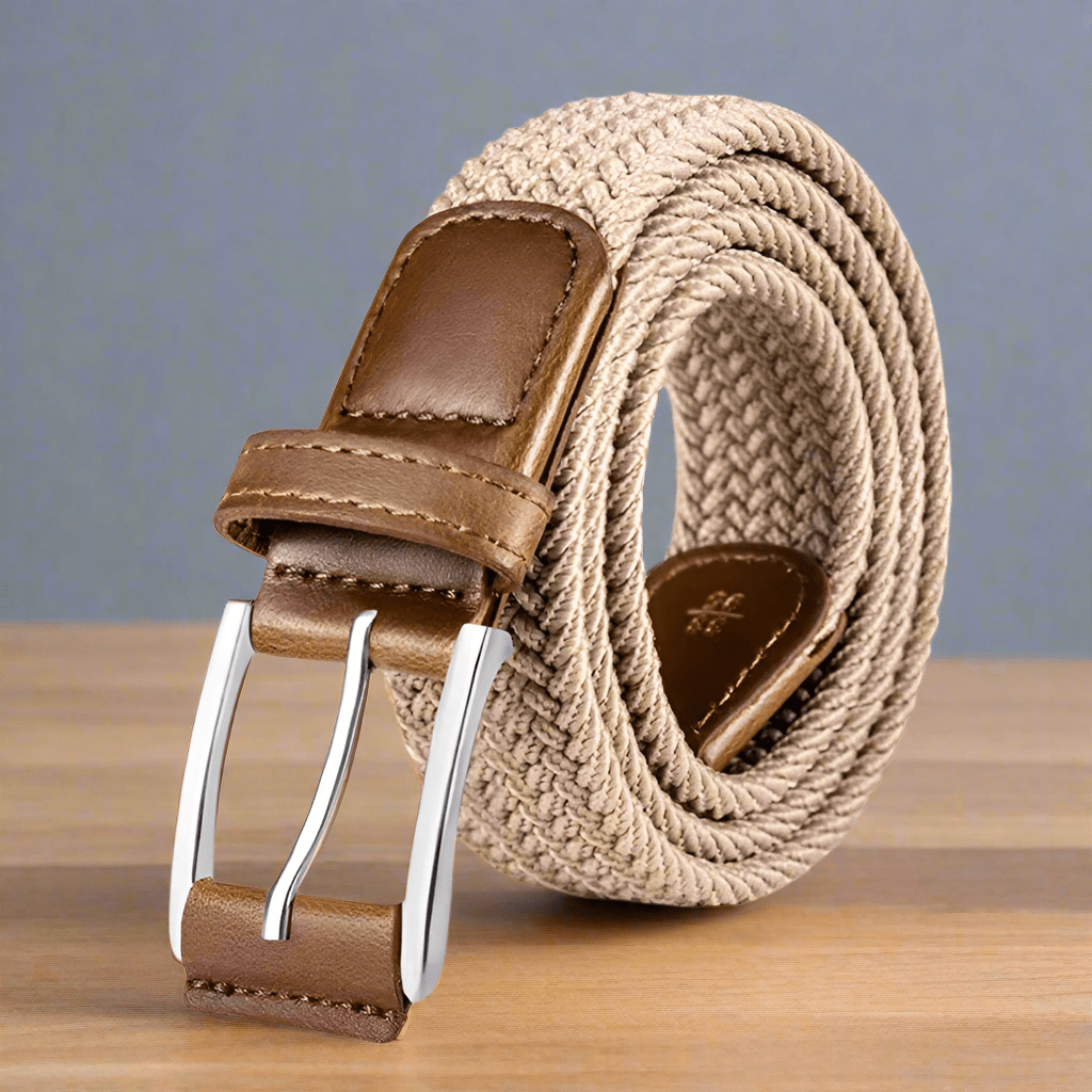 PW Braided Belt with Leather Finish – Navy