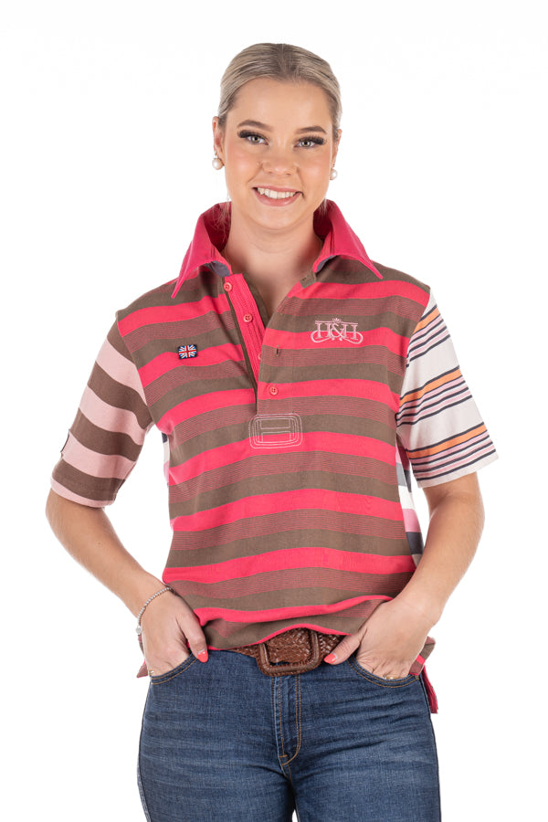 Rugby Collection – RC01-12 Brown/Hot Pink/Pink/Grey Rugby Fit Polo