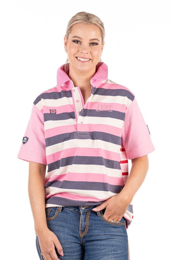 Rugby Collection – RC01-19 White/Pink/Grey/Red Rugby Fit Polo