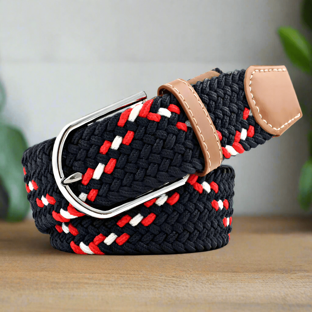 PW Braided Belt – Navy, Red & Beige