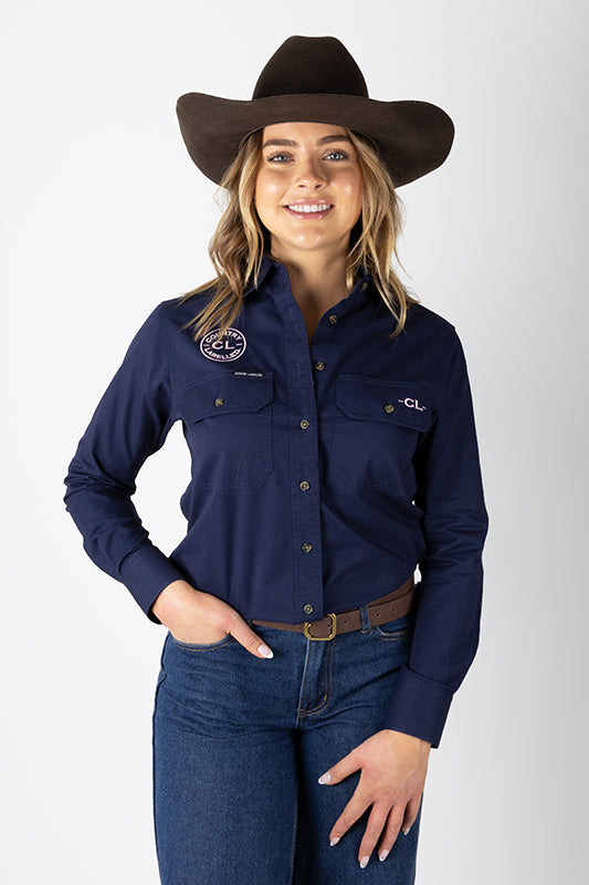 THE MATILDA FULL BUTTON WORK SHIRT – NAVY