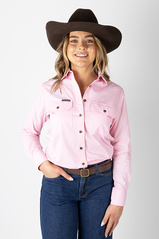 THE MATILDA FULL BUTTON WORK SHIRT – PINK