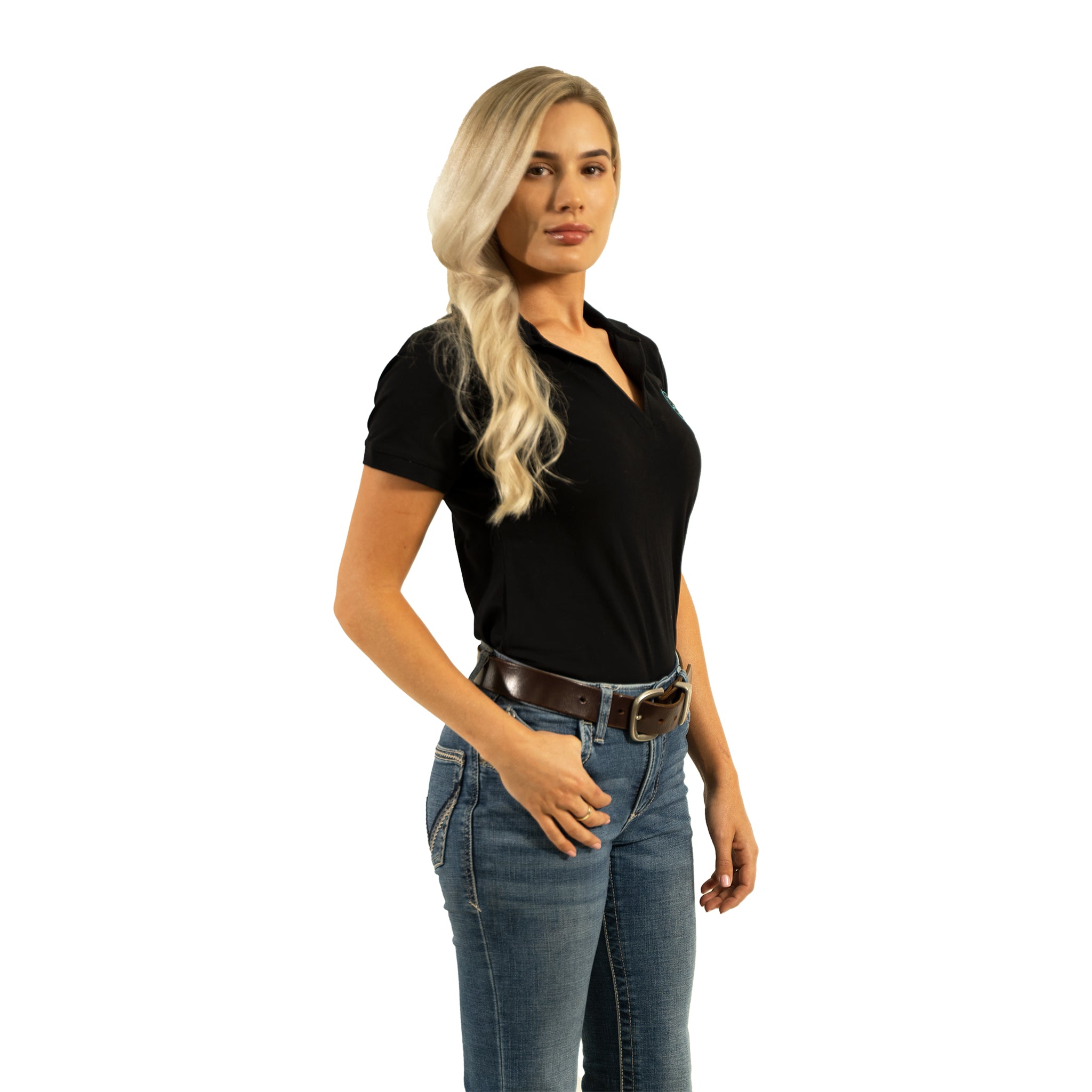 Women’s Original Polo shirts – Black – Teal Logo