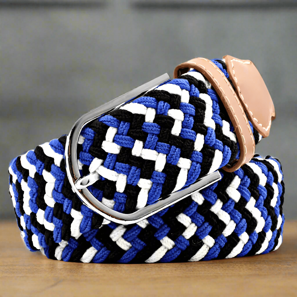 PW Braided Belt – Blue, Black & White