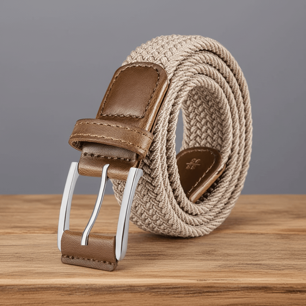 PW Braided Belt with Leather Finish – Beige