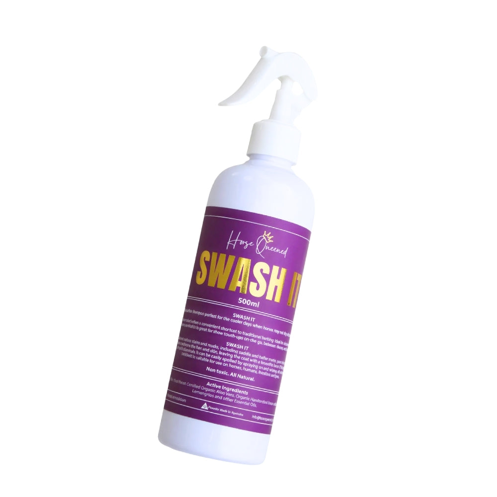 Swash It &ndash; Spray, rub, done. Fast clean-up for mud + show prep