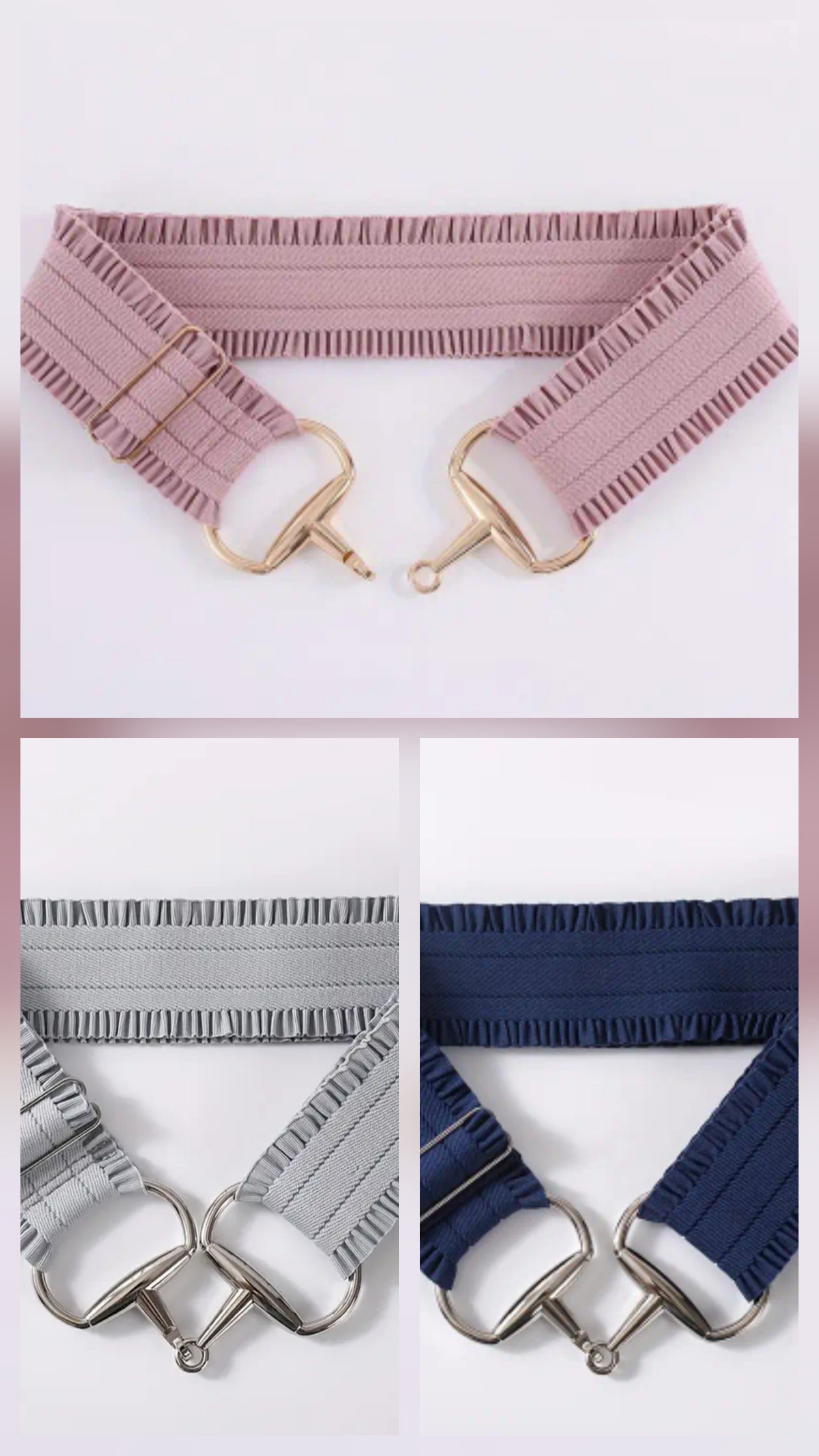 Equestrian Frill Snaffle Belts – Navy, Dusty Pink, Silver/Grey  – FREE Post in AU