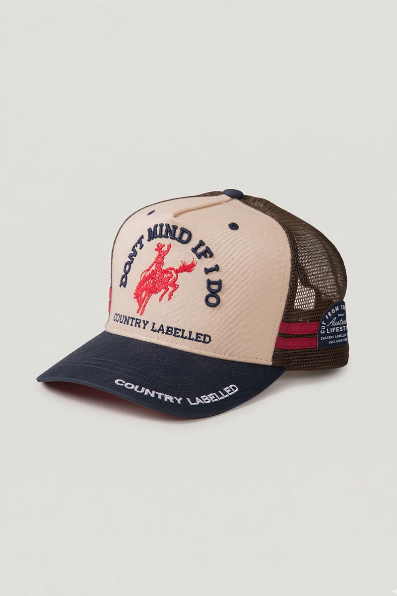 Country Labelled Cap – Don’t Mind If I Do – Tan, Navy & Red