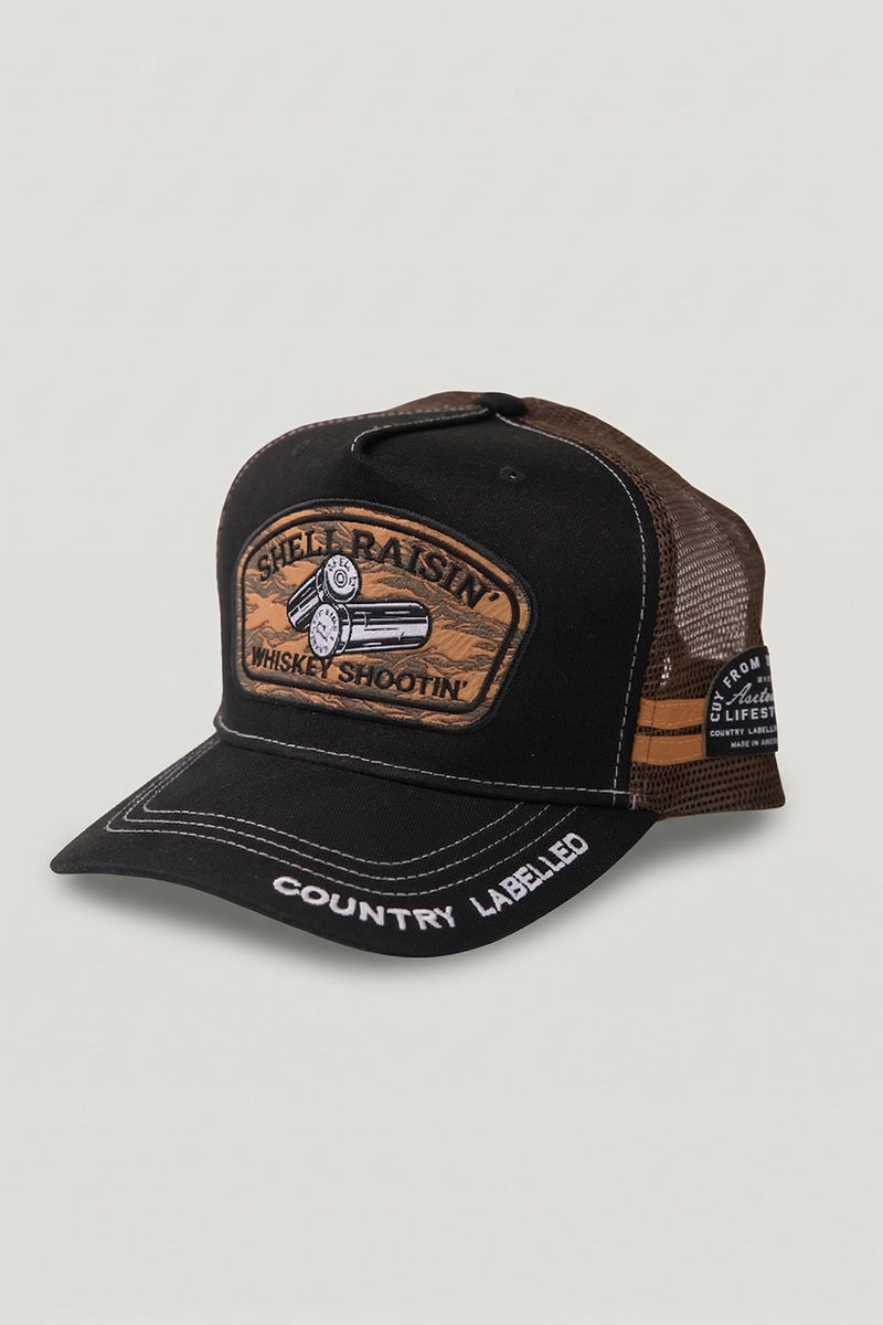 Country Labelled Cap – Shell Raisin’ Whiskey Shootin’ – Black & Camo