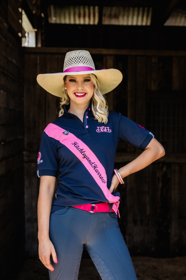 Equestrian Collection – Sash Fitted Polo – EE01-22 Navy and Pink