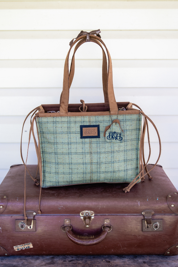 Handbag – Cognac & Green Tweed Panel