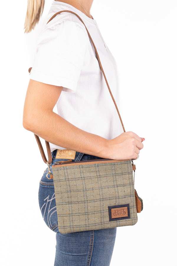 Cross Body Clutch – CBC71 – Tan & Green Tweed