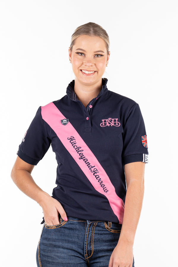 Equestrian Collection – Sash Fitted Polo – EE01-22 Navy and Pink
