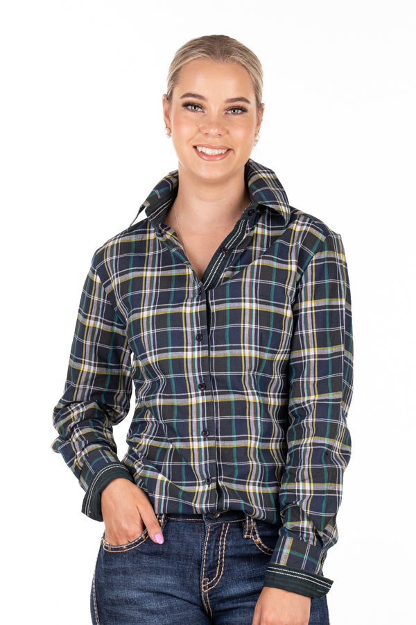Fitted – RR01-2005 Navy, White, Emerald, & Khaki Check Collared Ranch Range Arena Shirt