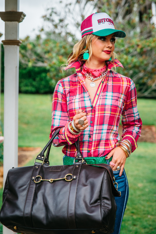 Fitted – RR01-2003 Hot Pink, Yellow, & Green Check Collared Ranch Range Arena Shirt
