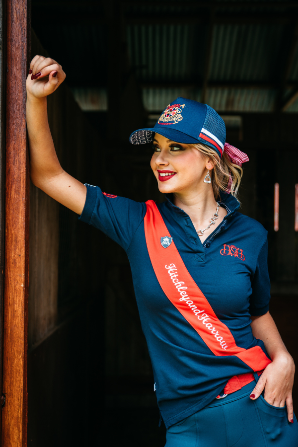 Equestrian Collection – Sash Fitted Polo – EE01-21 Navy and Red