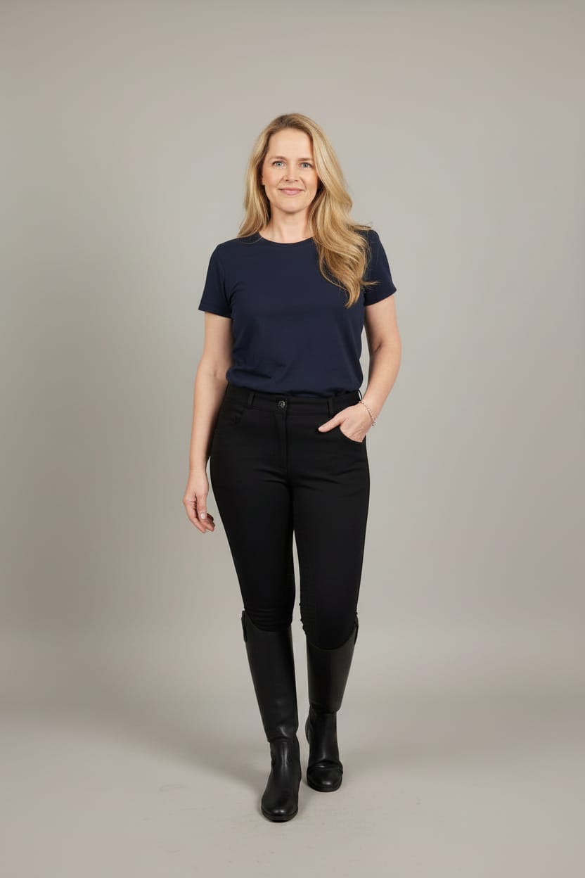 Jess – Black Ladies Denim Riding Jodhpurs | Suede Knee