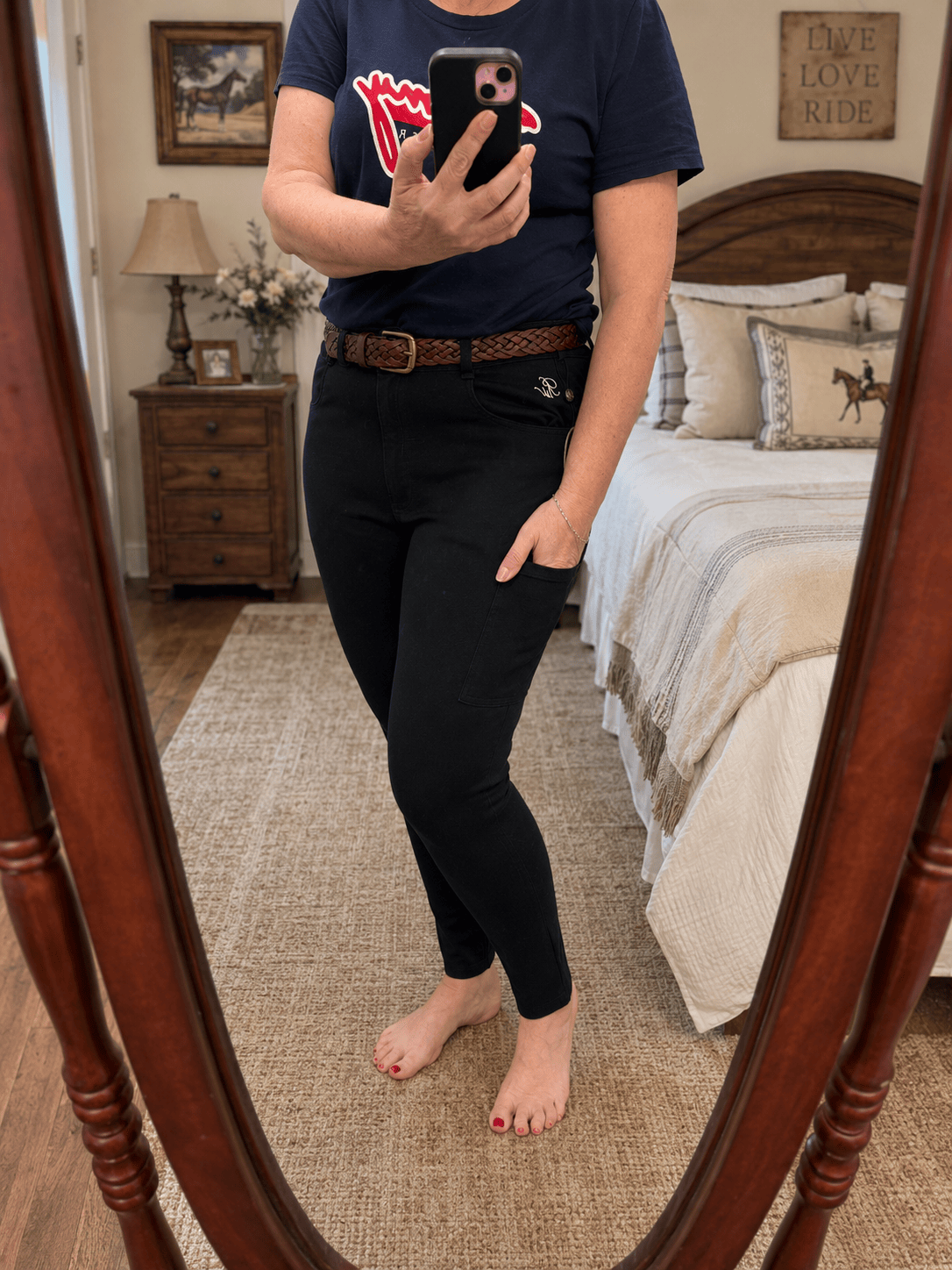 Jess – Black Ladies Denim Riding Jodhpurs | Suede Knee